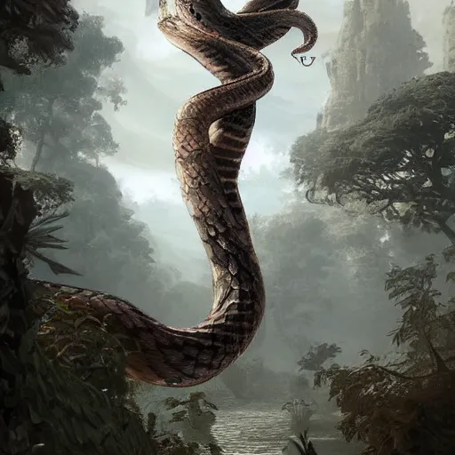 Prompt: a snake as tree, by greg rutkowski, magic the gathering, highly detailed, matte painting, digital art
