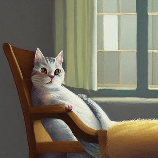 Image similar to “ cat reading a book, cozy chair in a warmly lit room, illustration, 8 k ”