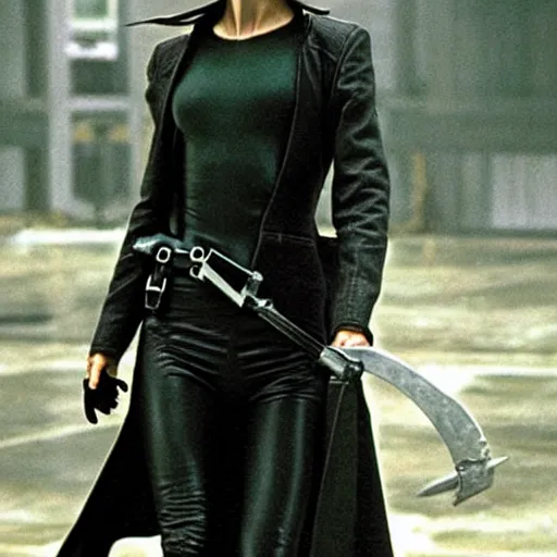 Image similar to A still photograph of Keira Knightley as Trinity in The Matrix