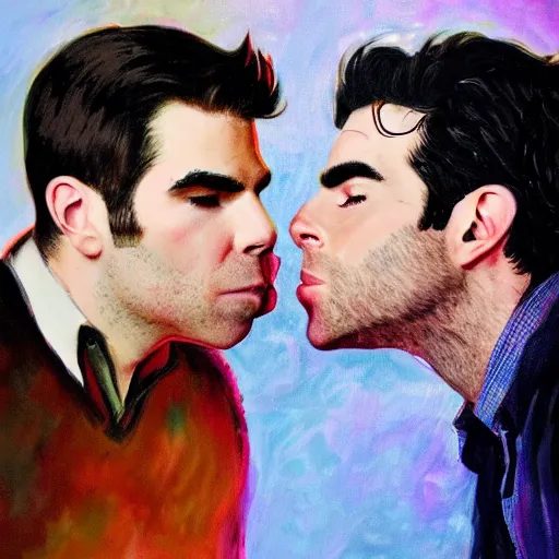 Image similar to ZACHARY QUINTO KISSING CHRIS PINE + TUMBLR PAINTING