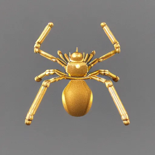 Prompt: 3 d render of a mechanical spider made of smooth white marble and gold