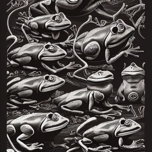 Prompt: full page antique lithograph of humanoid frogs, White background, art print, clean brush stroke, realistic highly detailed, 8k post-processing highly detailed, rendered by octane engine, esty