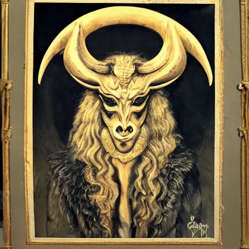 Image similar to a realistic portrait of baphomet, studio photography,