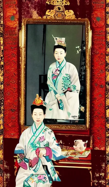 Prompt: Empress Dowager Cixi as an egirl, mirror selfie, iPhone photo