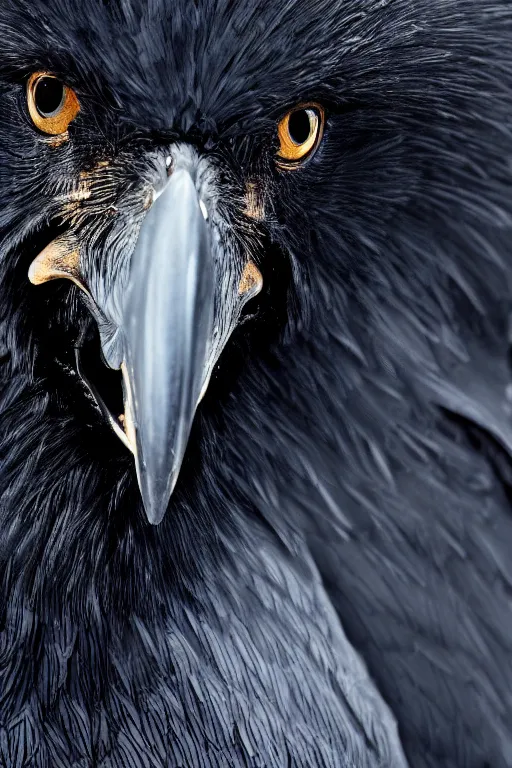 Image similar to a breathtakingly stunningly beautifully highly detailed extreme close up portrait of a giant majestic raven, by rosetti, 4 k