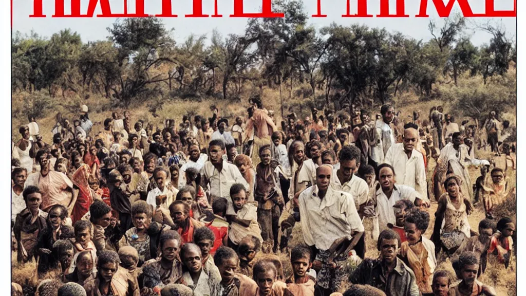 Image similar to 1 9 8 4 ethiopian famine, in the cover of time magazine, 8 k