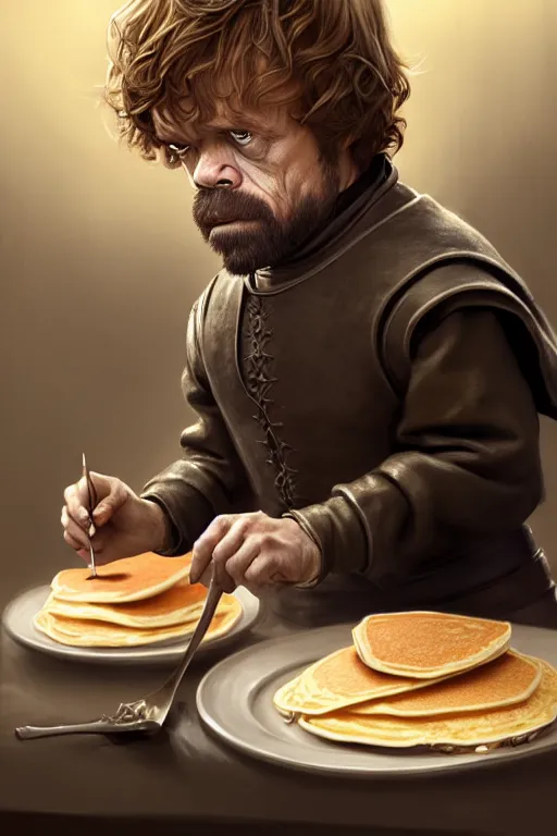 Image similar to tyrion lannister making pancakes animation pixar style, by magali villeneuve, artgerm, jeremy lipkin and michael garmash, rob rey and kentaro miura style, golden ratio, trending on art station