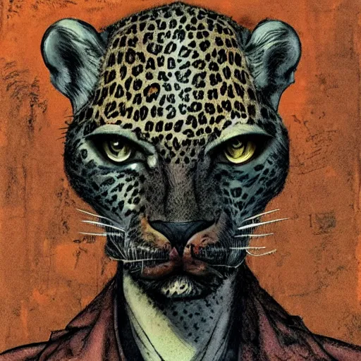 Image similar to the leopard in the style of enki bilal