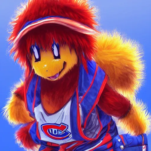 Image similar to anime Portrait of Youppi the Habs Montreal Canadiens Mascot as a very cute powerful and friendly pokemon, highly detailed anime, high evolution, 1990s, legendary, smooth, sharp focus, dynamic lighting, intricate, trending on ArtStation, illustration pokemon, art by WLOP