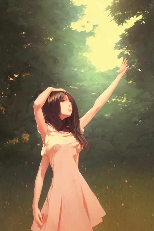 Prompt: a girl waving goodbye, full shot, fine - face, realistic shaded perfect body, fine details. night setting. very anime style. realistic shaded lighting poster by ilya kuvshinov katsuhiro, magali villeneuve, artgerm, jeremy lipkin and michael garmash, rob rey and kentaro miura style, trending on art station