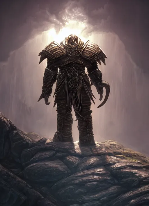 Image similar to legendary dreadnought knight, ultra detailed fantasy, elden ring, realistic, dnd character portrait, full body, dnd, rpg, lotr game design fanart by concept art, behance hd, artstation, deviantart, global illumination radiating a glowing aura global illumination ray tracing hdr render in unreal engine 5