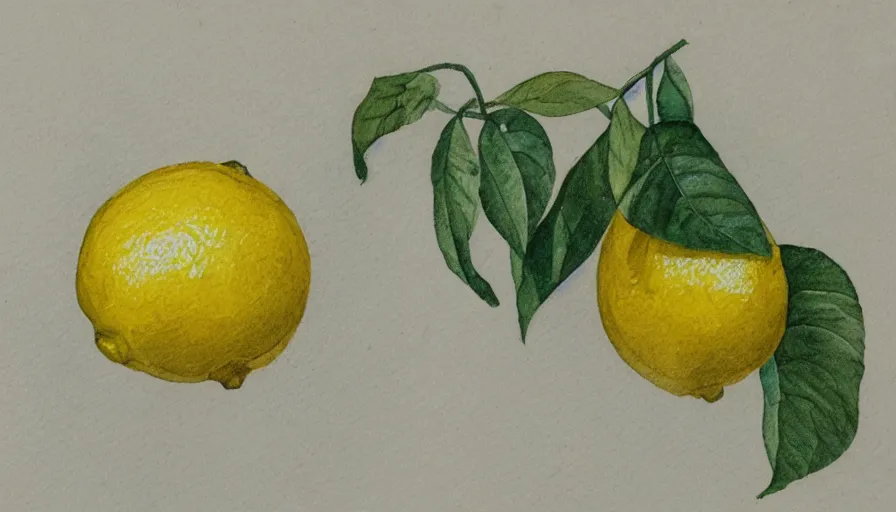 Image similar to encyclopedia drawing of lemon, watercolor, manuscript