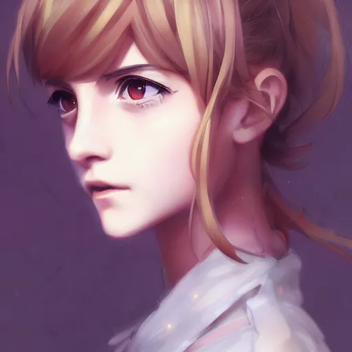 Image similar to anime portrait of emma watson as an anime girl by Stanley Artgerm Lau, WLOP, Rossdraws, James Jean, Andrei Riabovitchev, Marc Simonetti, and Sakimichan, trending on artstation