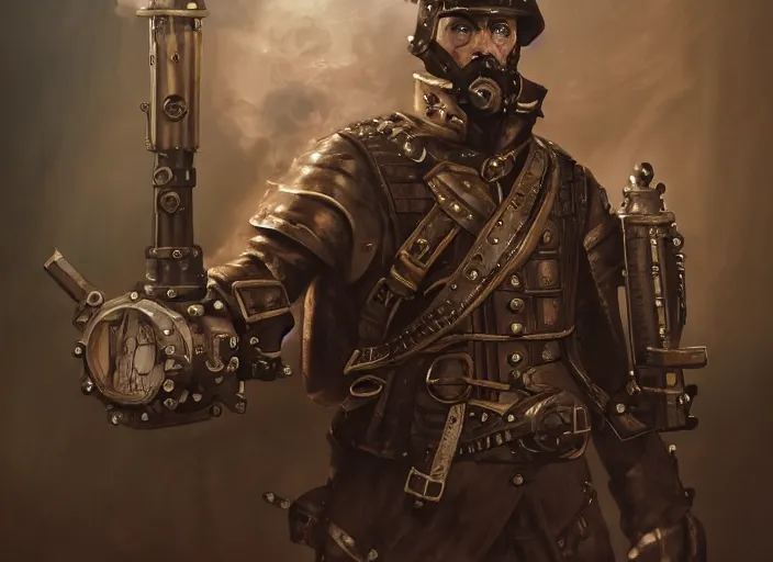 Image similar to 1 5 th century spanish soldier, steampunk, cogs side equipment, vapor and steam, game character concept art, wide view, high detailed, full perfect, full body, symmetrical portrait, high detail, by craig mullins, peter mohrbacher, unreal engine, octane rendered, 8 k, dark beauty, trending on artstation