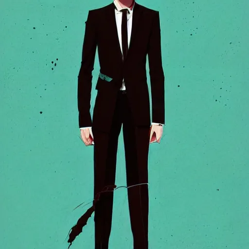 Image similar to a ultradetailed portrait painting of a stylish man wearing suit outfit, by conrad roset, greg rutkowski and makoto shinkai trending on artstation