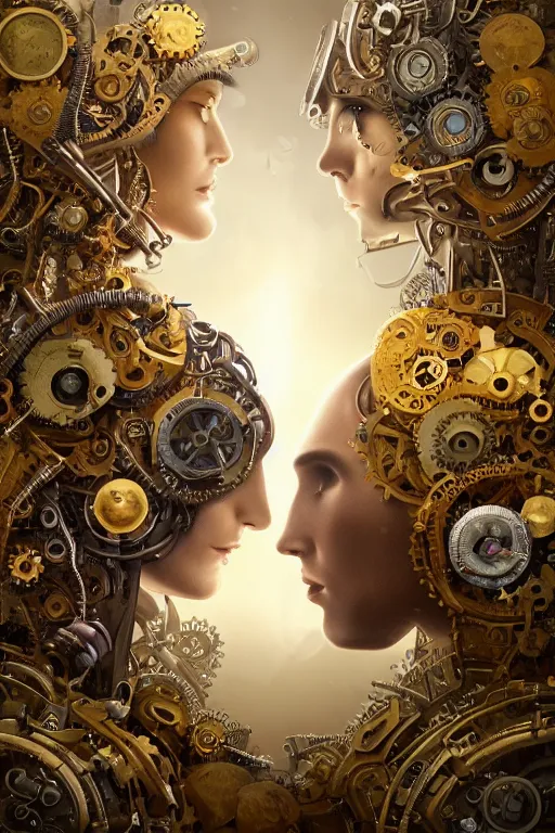 Image similar to a beautiful intricate fine art RPG portrait photo of a mechanical industrial steampunk cybernetic yin yang symbol, overgrown with morning glory flowers, montsera leaves by tom bagshaw and zach sutton, golden ratio composition, studio lighting, 50mm lens, very detailed, bionic, cybernetic scifi, deep depth of field, artstation, 8K, highly coherent