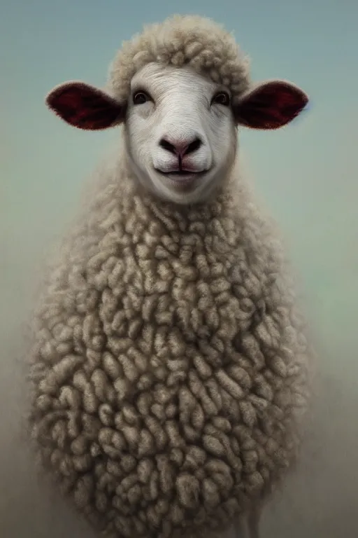 Prompt: anthropomorphic ryan as a sheep, oil on canvas, intricate, portrait, 8 k highly professionally detailed, hdr, cgsociety