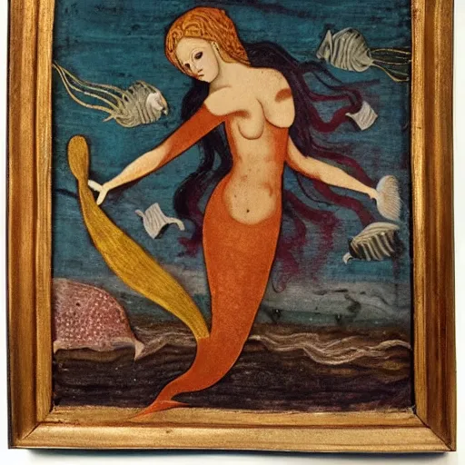 Image similar to mermaid, medieval painting