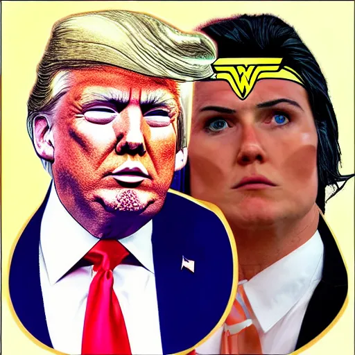 Image similar to donald trump as wonder woman but with facial tattoos like a soundcloud rapper