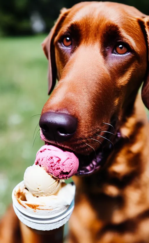 Image similar to a brown lab eating ice cream, hd photography