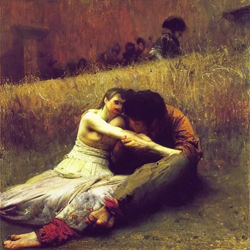 Image similar to the dream of the old tyrant, by ilya repin, oil on canvas, 1 8 8 3