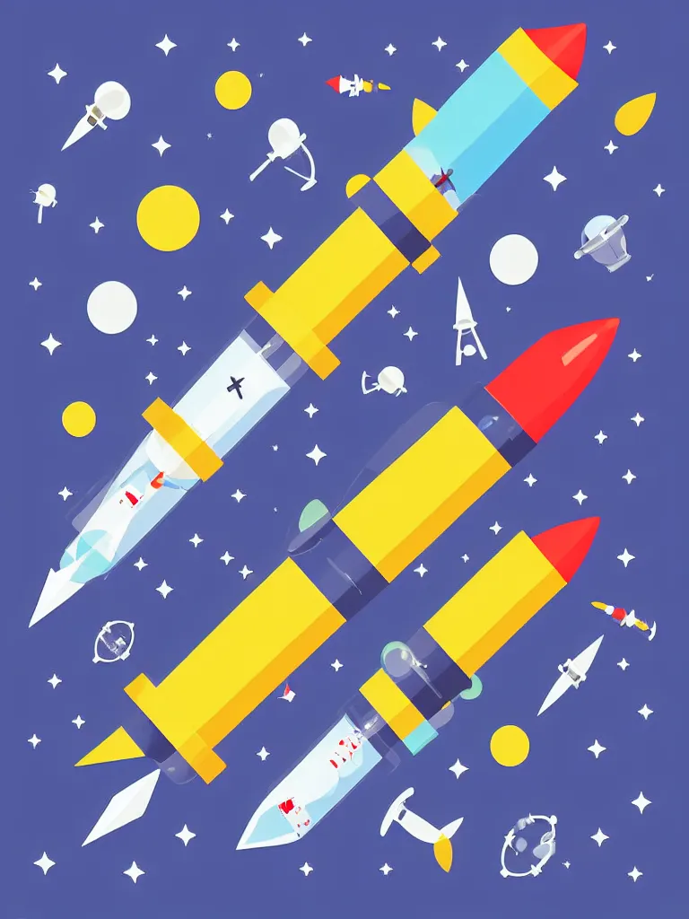 Prompt: editorial illustration scientific lab test tube telescope microscope astronaut rocket, colorful modern, mads berg