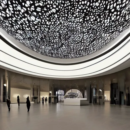 Image similar to extremely detailed ornate stunning beautiful elegant futuristic museum lobby interior by Zaha Hadid