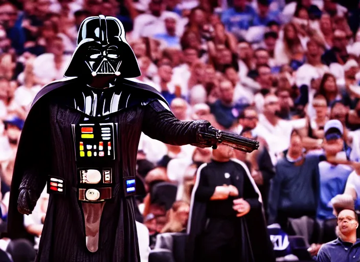 Image similar to ESPN still of Darth Vader playing in the nba playoffs live on espn, 4k