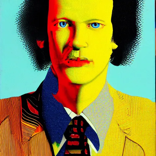 Image similar to chris morris, portrait, mixed media, by tadanori yokoo