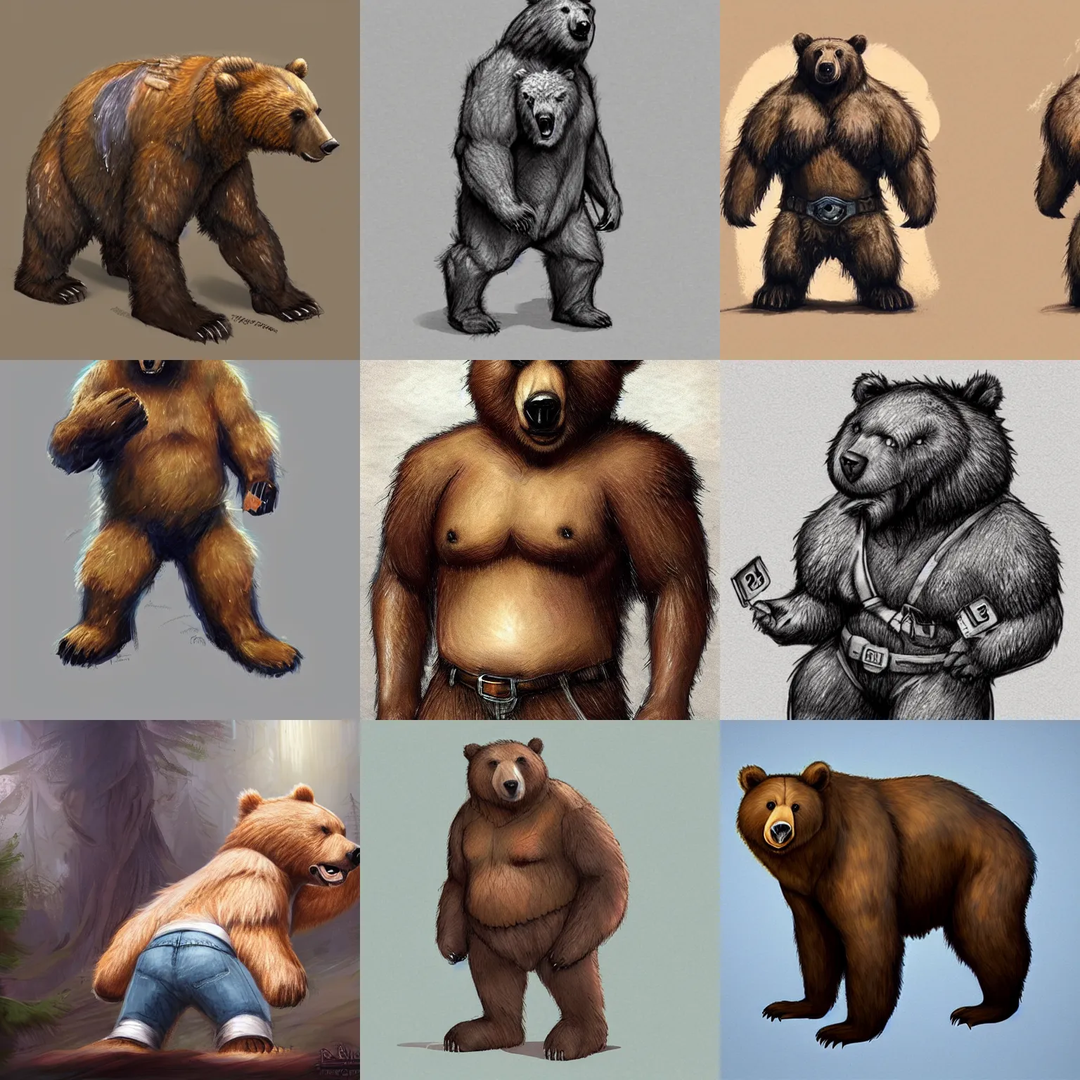 Prompt: a bear wearing jean shorts!!!, fantasy concept art, detailed