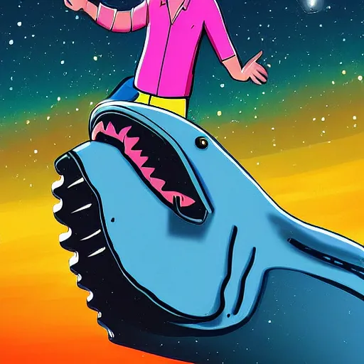 Image similar to Bojack Horseman riding a whale in space, digital art, Bojack Horseman