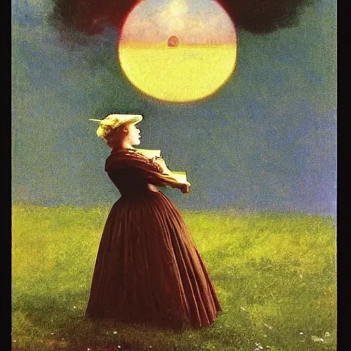 Image similar to A print. A rip in spacetime. Did this device in his hand open a portal to another dimension or reality?! autochrome by Winslow Homer, by Jeff Easley, by Albrecht Anker stunning, organic