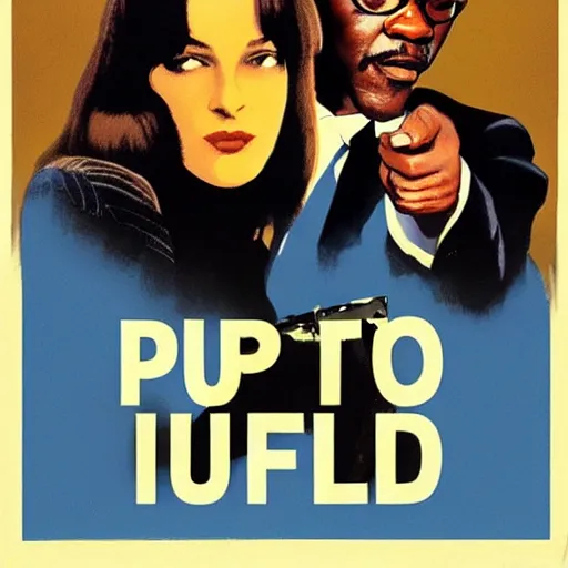 Image similar to movie poster of pulp fiction starring samuel jackson instead of uma thurman