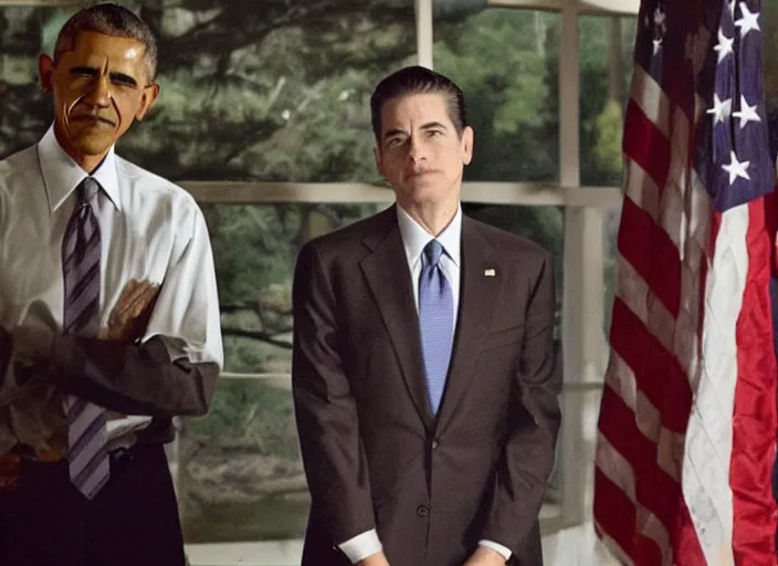 Image similar to Barack Obama as agent Dale Cooper in Twin Peaks