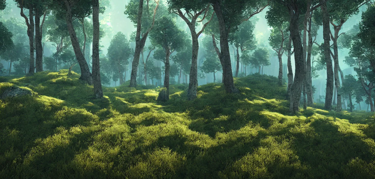 Prompt: random forest landscape, incredible, vector art, octane render, fabulous, hyper detailed, random cinematic view, no noise, global illumination