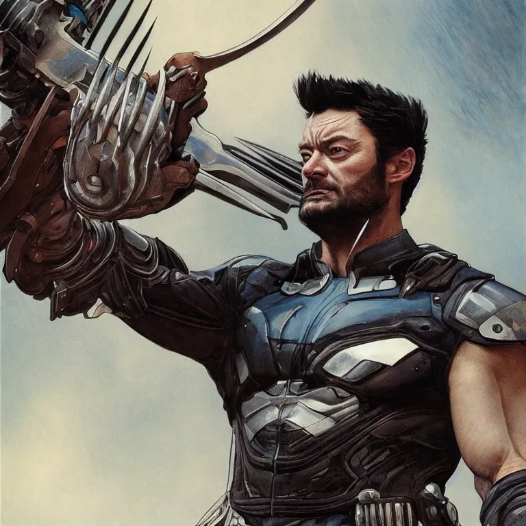 Image similar to Karl Urban as Wolverine, highly detailed, digital painting, artstation, concept art, smooth, sharp focus, illustration, ArtStation, art by artgerm and greg rutkowski and alphonse mucha and J. C. Leyendecker and Edmund Blair Leighton and Katsuhiro Otomo and Geof Darrow and Phil hale and Ashley wood and Ilya repin and Charlie Bowater