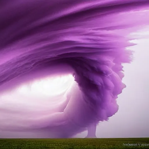 Image similar to amazing photo of a purple clouds in the shape of a tornado by marc adamus, beautiful dramatic lighting