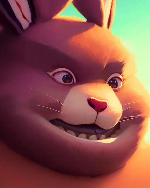 Image similar to highly detailed vfx portrait of a cute, happy big chungus, stephen bliss, unrealengine, greg rutkowski, loish, rhads, beeple, makoto shinkai and lois van baarle, ilya kuvshinov, rossdraws, tom bagshaw,