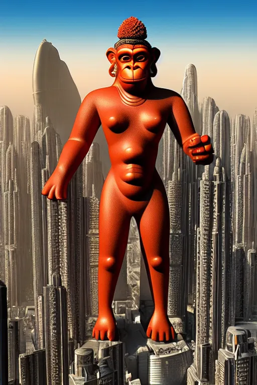 Image similar to high quality 3 d sci - fi biomorphic hanuman! buildings in mumbai!! centre, highly detailed, cinematic smooth, berenice abbott & john j. park, dramatic morning light, wide shot, high angle, uhd 8 k, sharp focus