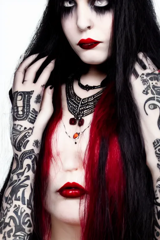 cute black-and-red haired goth girl, cute goth look, Stable Diffusion