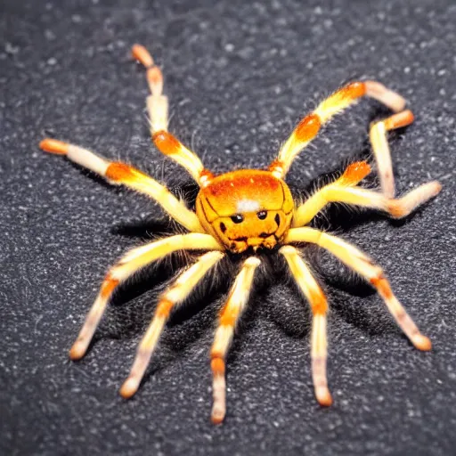 Image similar to a spider whose body is covered in long blonde hair