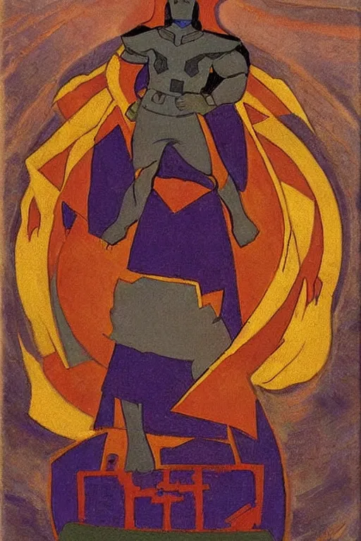 Image similar to thor, marvel, artwork by nicholas roerich,