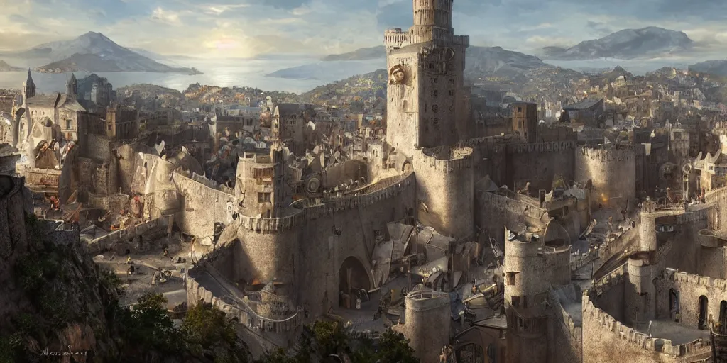 Prompt: kings landing, game of thrones, super highly detailed, professional digital painting, concept art, smooth, sharp focus, no blur, no dof, extreme illustration, unreal engine 5, photorealism, hd quality, 8 k resolution, cinema 4 d, 3 d, beautiful, cinematic, art by artgerm and greg rutkowski and alphonse mucha and loish and wlop