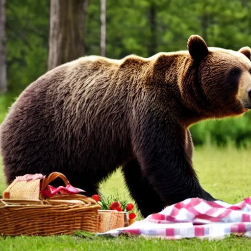 Image similar to a bear entering in picnic are, people are panicking and running