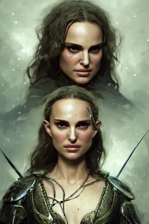 Image similar to natalie portman, legendary warrior, heroic, lord of the rings, tattoos, decorative ornaments, battle armor, by carl spitzweg, ismail inceoglu, vdragan bibin, hans thoma, greg rutkowski, alexandros pyromallis, perfect face, fine details, realistic shading photorealism