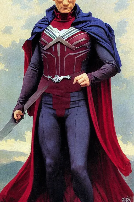 Prompt: Magneto fully costumed from the X-Men by William-Adolphe Bouguereau