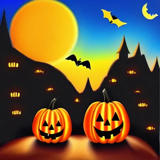 Image similar to halloween in the style of bob ross