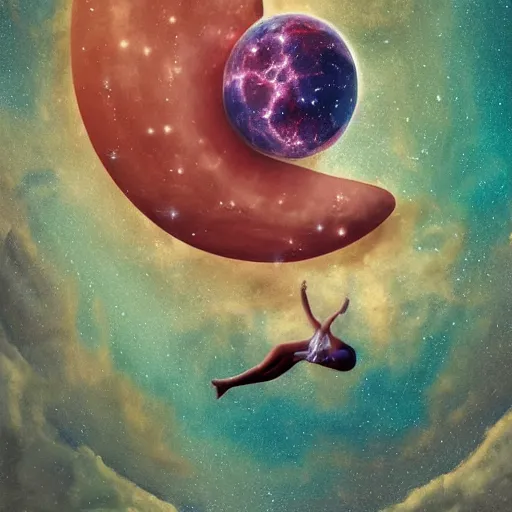 Image similar to A person floating through space in a lucid dream by Hardy, David A.