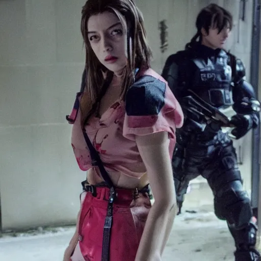 Image similar to billie ellish in a scene from a new resident evil live action movie