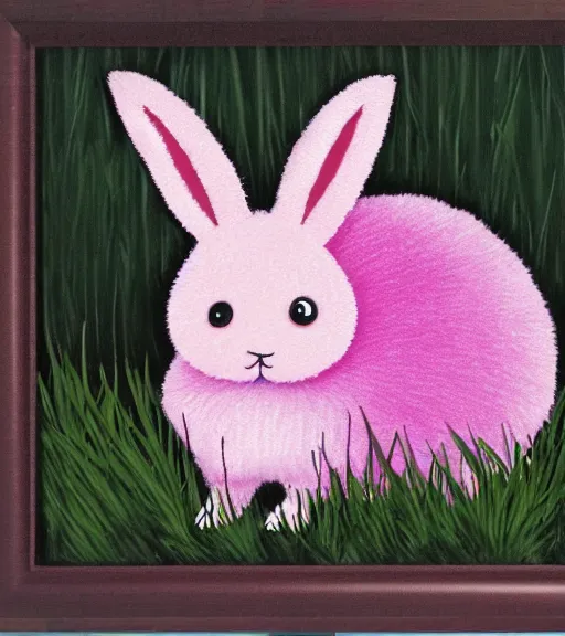 Prompt: pink fluffy rabbit in colourful forest grass extreamly detailed realism